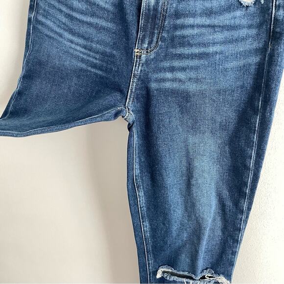 Paige | Women’s Hoxton Slim Raw-Hem Jeans Slopes Destructed Dark Wash Raw Hem 28 - Picture 6 of 10